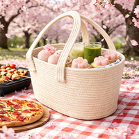 Panier de rangement en corde de coton personnalisé avec poignées, organisateur tissé à la main, panier cadeau, panier de pique-nique, panier organisateur en corde de coton fait main