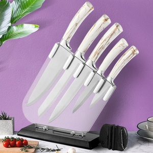 Household Metal Kitchen <b>Knife</b> Set Slicing <b>Bread</b> Utility Fruit <b>Knives</b> Sharpener Chef <b>Knife</b> With Acrylic Block - Product Image 5