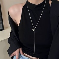 Collier ajustable plaqué or avec pendentif cœur bohème pour femme, chaîne à maillons, bijou pour pull d'hiver
