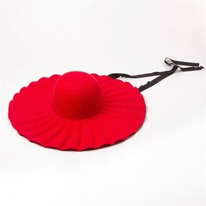 Sombrero de Fieltro Rojo X1231 de Ala Ancha con Pliegues, Transpirable, para Adultos, Casual, para Exteriores, para Todas las Estaciones - Product Image 1