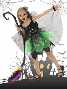 Carnival Halloween Black Witch Cosplay Green Web <strong>Spider</strong> Fluffy Dress <strong>Costume</strong> for <strong>Girl</strong> - Product Image 5