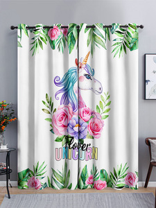 Rideau de fantaisie licorne imprimé en 3D pour décoration de salon et de salle à manger Fenêtre américaine plate pour chambre d'enfants - Product Image 3