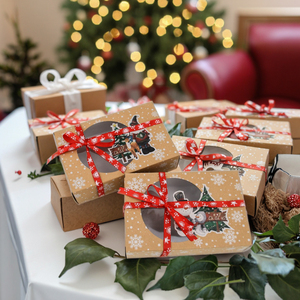 Kotak Kertas Kue Natal Kotak Hadiah Donat Kotak Kertas Toko Roti dengan Jendela Transparan dengan Pita Natal untuk Hadiah - Product Image 5