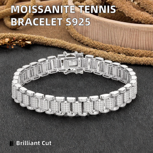 S925 Silver D Color VVS Rhodium Plated Brilliant Cut 3/4/5mm Moissanite <b>Tennis</b> <b>Bracelet</b> Iced Hip Hop Style <b>Men</b> Women Party - Product Image 3