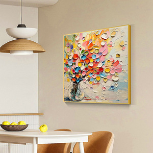 Abstract Floral Oil <b>Painting</b> Square 3D Textured With Metal <b>Frame</b> <b>For</b> Living Room Or Dining Room Wall Art - Product Image 3