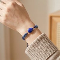 Yingyuetong — Bracelet en macramé avec perles, pierres naturelles bleues, bijoux tressés, en Lapis lazuli, breloque