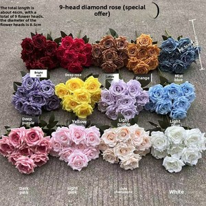 <span class=keywords><strong>Bouquet</strong></span> en Gros <span class=keywords><strong>de</strong></span> Fleurs Artificielles en Soie, 9 Roses Diamant pour Mariage et Décoration Intérieure - Product Image 1