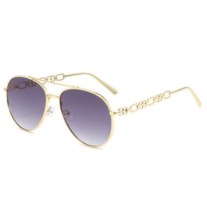 Gafas de Sol de Moda con Cadena Rosa 2024, Gafas de Sol de <span class=keywords><strong>Aviador</strong></span> con Parte Superior Redonda Dorada y Elegante para Mujer, Diseño de Marca, Montura Metálica - Product Image 5
