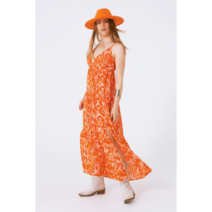 เดรสแม็กซี่พิมพ์ลายดอกไม้คอวีสีส้ม - Product Image 1