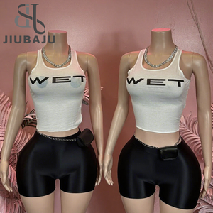 Conjunto de Dos Piezas con Estampado de Letras para Mujer, <span class=keywords><strong>Top</strong></span> sin Mangas con Cuello Redondo y Pantalones Cortos Sexy - Product Image 1