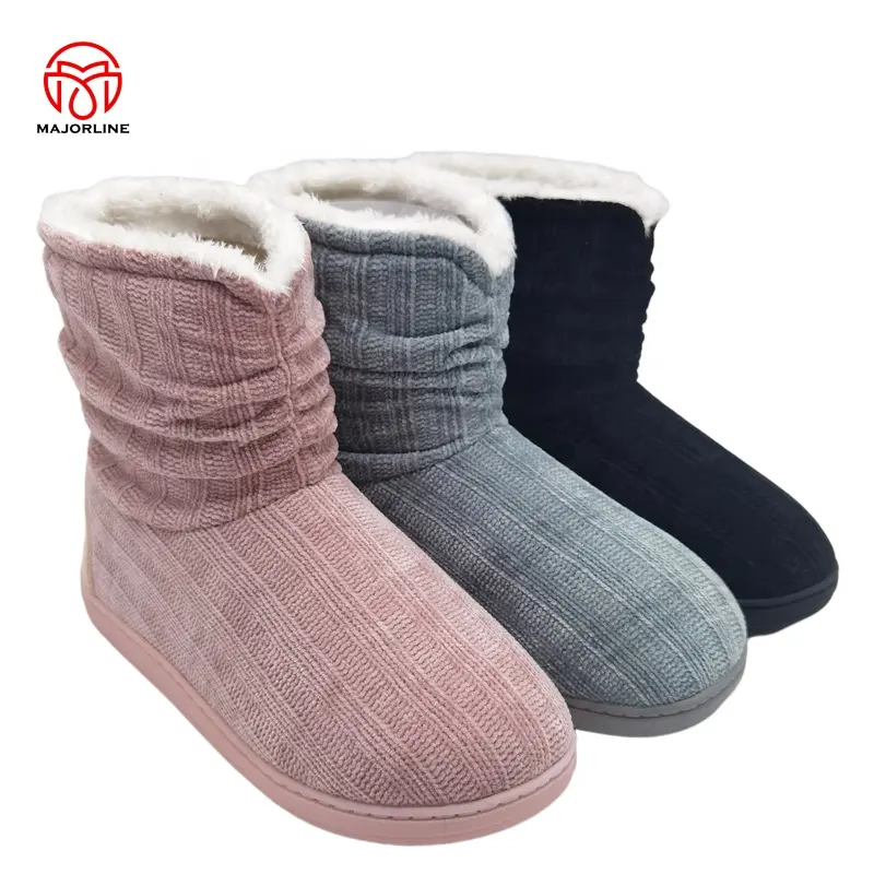 Pantoufles confortables, vente chaude, logo personnalisé, confort pour femme, hiver, neige chaude, maison, bottines d'intérieur tricotées chenille