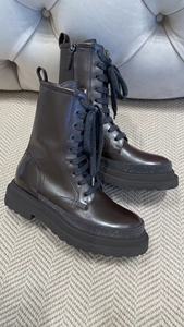 Botas de plataforma para mujer de alta calidad con diseño de cordones y cremallera a la moda, botines cortos de cuero genuino de caña alta - Product Image 3