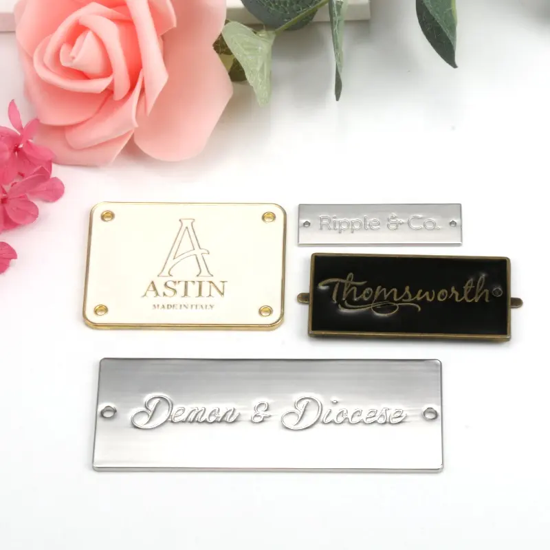 Custom Brand Logo Label Luxury Plating Steel Stainless Metal Label Decorative For Bags Clothing Tag Accessories