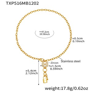 Ensemble collier et bracelet en acier inoxydable avec pendentif pompon tête de cochon en zircon entièrement serti de diamants, fermoir boucle, plaqué or 18 carats, cadeau de mariage - Product Image 2