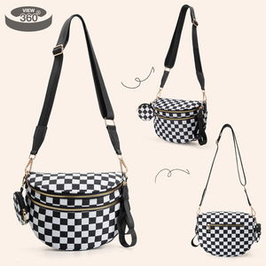 Sac banane à carreaux tendance pour femme, pochette de ceinture de voyage, sac à bandoulière pour la course et le shopping - Product Image 5