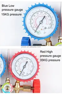 R134a 더블 미터 알루미늄 매니폴드 세트 디지털 진공 압력 게이지 게이트 밸브 자동차 에어컨 미디어 물 가스 - Product Image 6