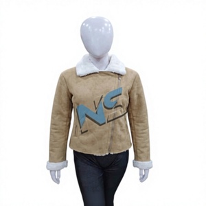 Women's Thick Heavy Woolen Shearling Bomber <b>Jacket</b> Fur Trim Zipper Closure Autumn/Winter/Spring Warm Fully Lined Faux Fur Lining - Product Image 1