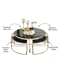 Table Basse Ronde Moderne de Luxe en Verre Trempé Noir avec Piétement en Acier Inoxydable – Mobilier de Maison Décoratif et Durable – Fournisseur en Gros
