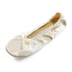 Sapatilhas Femininas Dobráveis para Festas de Casamento e Brindes para Convidadas em Cetim Dourado com Palmilha Atoalhada - Product Image 2