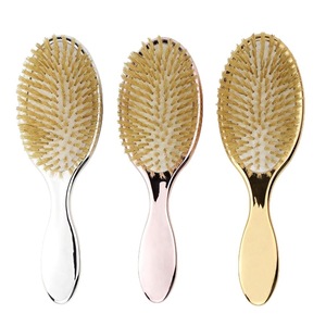Cepillos de <span class=keywords><strong>pelo</strong></span> de <span class=keywords><strong>cerdas</strong></span> de jabalí de lujo con cojín ovalado <span class=keywords><strong>cepillo</strong></span> de paleta electrochapado para Mujeres Hombres chico <span class=keywords><strong>fino</strong></span> clásico brillo Natural - Product Image 1