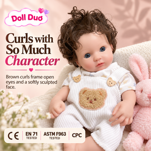 Poupée Reborn en Silicone Personnalisée de 13 Pouces, Cheveux Bouclés, Salopette Ours Blanc, Peinte à la Main, Cadeau de Noël Réaliste pour Enfants - Product Image 1