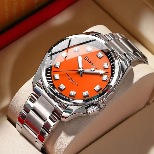 For 8451 Luxury Fashion Sport Business Coin Alloy Stainless Steel Strap 3BAR Water Resistant Quartz Watch 44mm Dial