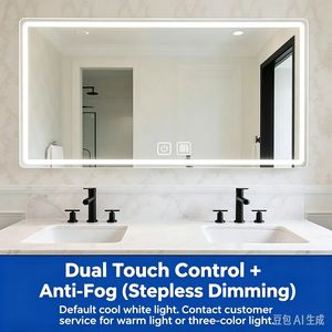 Miroir mural HD de salle de bain moderne, rectangulaire, intelligent, sans cadre, anti-buée, avec interrupteur tactile, 3 couleurs, à intensité variable - Product Image 2