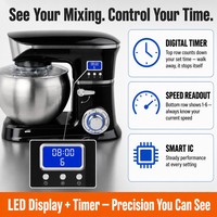 Batidora de Alimentos SOHEF de 7L y 1300W con Pantalla LED y Temporizador, Motor Smart IC 8835, Tazón de Acero Inoxidable, 6 Velocidades, Función de Pulso y Cabezal Inclinable