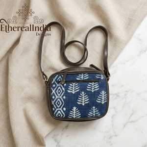 Ikat Indigo Sling <b>Bag</b> Block Print Crossbody Handmade Cotton Small <b>Boho</b> Ethnic <b>Bag</b> - Product Image 4