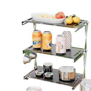 Folding Three Tier Storage Shelf Black Rectangle Foldable Standing Type For Outdoor Camping Cafe Use Antibacterial Moisture - Product Image 1