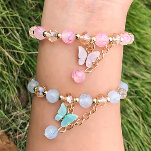 Ins Colorful Butterfly Charms Handmade Jade Glass Crack Charm Bracelet Pendant Crystal Butterfly Bracelet for Women