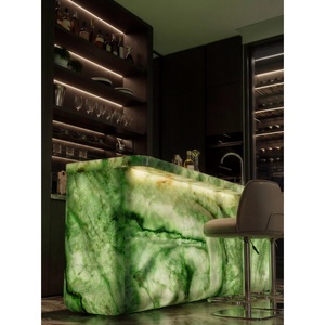 Plan de travail et meuble-lavabo en dalle de quartzite <span class=keywords><strong>Charlotte</strong></span> Green transparente rétroéclairée, en pierre précieuse verte de jade et cristal d'émeraude naturel poli moderne - Product Image 1