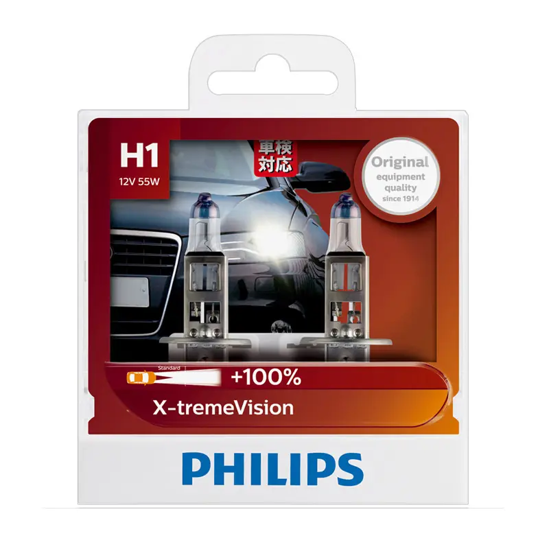 Philips X-Treme Vision H1.H11,H4,H7,HB3,HB4ไฟหน้ารถ9005 9006 Bright หลอดฮาโลเจน ECE อนุมัติ100% Vision