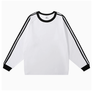 White Breathable Lightweight Sporty <b>Long</b> <b>Sleeve</b> T Shirt Crew Neck <b>Black</b> Trim Solid <b>Sleeves</b> Casual <b>Top</b> - Product Image 1