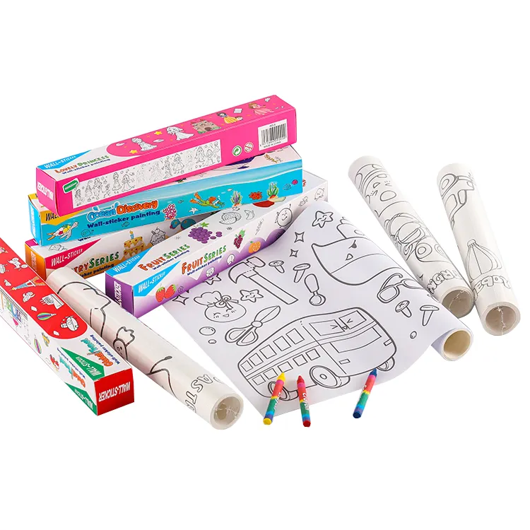 Niños pequeños Niños Niñas Graffiti Scroll DIY Pintura Sticky Coloring Paper Drawing Rolls con lápiz de color