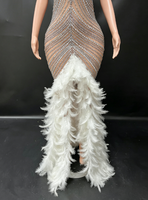 Robes de soirée trapèze de haute qualité pour femmes, taille naturelle, longueur ras du sol, élégantes, avec plumes dorées et strass