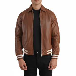 Vente en gros veste universitaire pour hommes à la mode vestes Letterman rétro en laine et cuir à manches usine de vestes de baseball avec logo personnalisé - Product Image 1