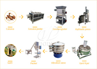 Lokaal gemaakte cassave garri-machine, garri-productielijn, cassave-schiller+vermaler+pers+garri-friteuse+zeef garri-machine