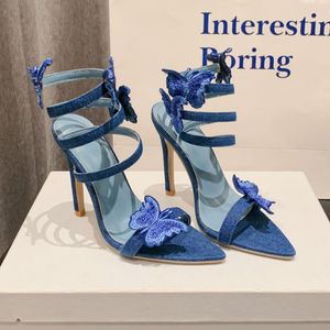 Denim Blue Snake Female Party <b>Shoes</b> Ankle Wrap Around Heels for Women - Product Image 3