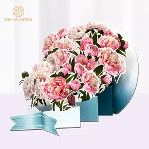 2024 New Design Popup Peony Bouquet Mother's Day Greeting Cards with Greeting Text Signs and Envelope