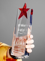 Trophée personnalisé en cristal pentagramme avec impression UV, création originale pour événements annuels d'entreprise, récompense des meilleurs employés