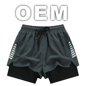 Gym Short Heren 90 Polyester 10 Spandex Compressie 5 Inch Snel Droog Met Liner Training Kort 2 In 1 Heren Gymshorts