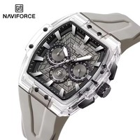 NAVIFORCE 6113 Nouvelle montre chronographe pour homme avec boîtier carré, aiguilles lumineuses, calendrier jour/date, étanche 5 ATM, bracelet en silicone, cadran 47 mm