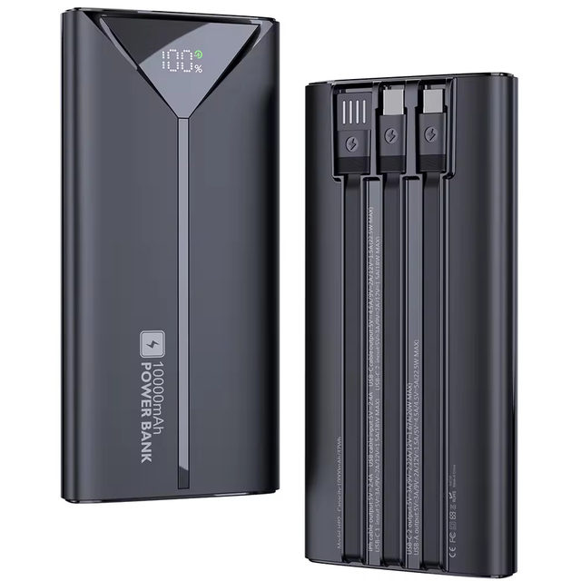 Wholesale 3-in-1 Fast Charging 10000mAh Portable Slim Power Bank Mini Built-in Cable LED Display Type-C Input for Outdoor Use