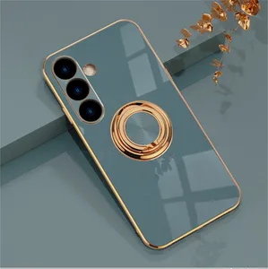 Electroplating Soft TPU Phone Case with Metal Ring Holder Stand Phone Case For Samsung Galaxy S24 Ultra S24 Plus