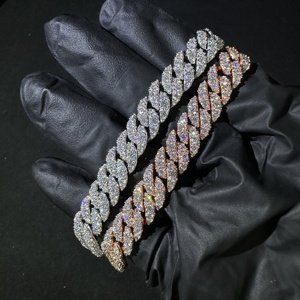 <span class=keywords><strong>Bracciale</strong></span> a catena cubana unisex da 10 mm all'ingrosso Miami, placcato <span class=keywords><strong>oro</strong></span> bianco e <span class=keywords><strong>oro</strong></span> <span class=keywords><strong>rosa</strong></span>, argento 925, Hip Hop, Moissanite certificata GRA - Product Image 4