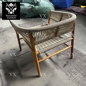 Chaise de canapé italienne en bois de teck avec corde tissée à la main Mobilier de terrasse et de jardin pour hôtels et salons - Product Image 5