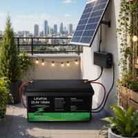 Baterai LiFePO4 25.6V 100Ah 2560Wh 6000-Cycle Deep Cycle Isi Ulang dengan BMS Terintegrasi IP67 Bluetooth untuk Solar RV Marine UPS Off-Grid