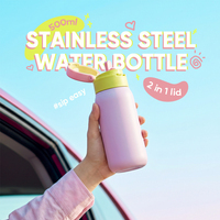 Botol Termos Vakum Isolasi Stainless Steel 304 Kapasitas Besar 500ML Baru dengan Gagang dan Tutup Anti Bocor, Portabel untuk Olahraga