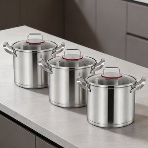 Marmite en acier inoxydable 304 avec couvercle en verre, fond encapsulé, marmite profonde pour bouillon et ragoût, compatible induction et gaz - Product Image 1